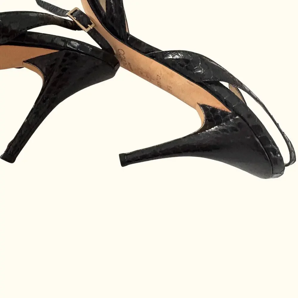 Jimmy Choo Snakeskin Print Leather Strappy High Heels Slingback Glam Party 38.5